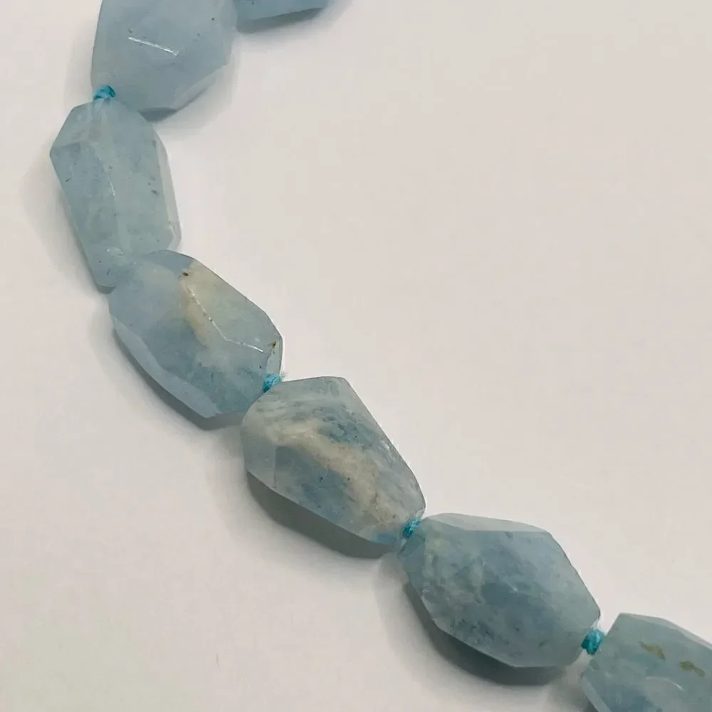 Natural aquamarine nugget choker necklace 925 sterling